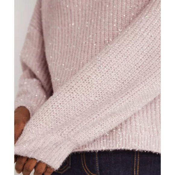 Boden Chunky Fluffy V Neck Wool Blend Sweater Metallic Sparkly Cameo Pink 16/18 - Picture 3 of 16